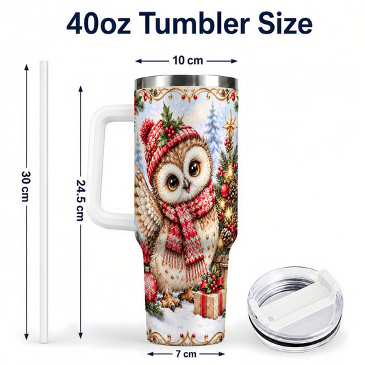 #pl[40oz|White] Christmas Owl 40oz Tumbler, Winter Owl Stainless Steel Travel Cup