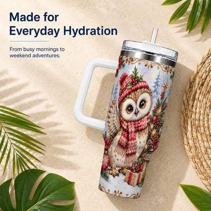 #pl[40oz|White] Christmas Owl 40oz Tumbler, Winter Owl Stainless Steel Travel Cup