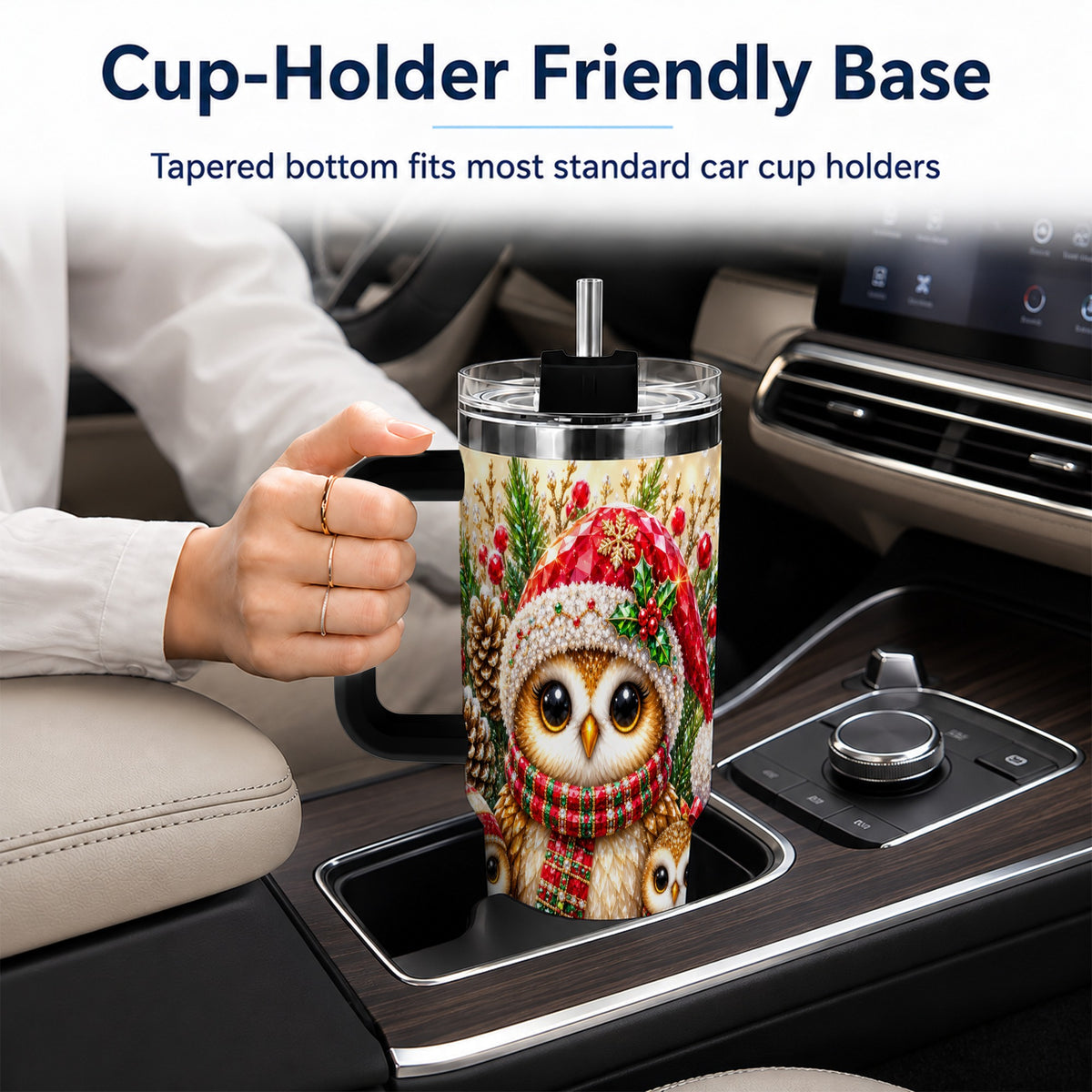#pl[40oz|Black] Owl Family 40oz Tumbler with Handle, Christmas Stainless Steel Cup