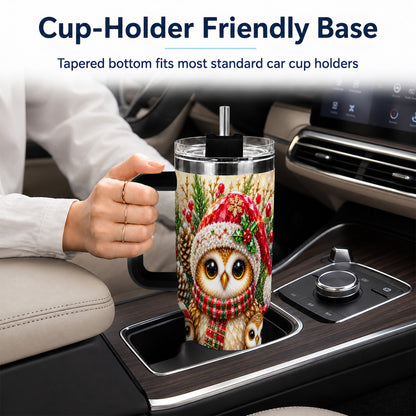 #pl[40oz|Black] Owl Family 40oz Tumbler with Handle, Christmas Stainless Steel Cup