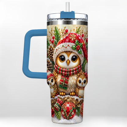 #pl[40oz|Blue] Owl Family 40oz Tumbler with Handle, Christmas Stainless Steel Cup