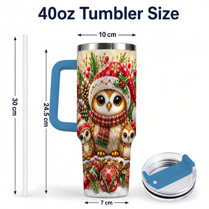 #pl[40oz|Blue] Owl Family 40oz Tumbler with Handle, Christmas Stainless Steel Cup