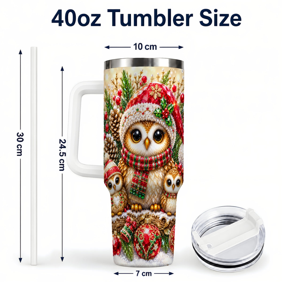 #pl[40oz|White] Owl Family 40oz Tumbler with Handle, Christmas Stainless Steel Cup