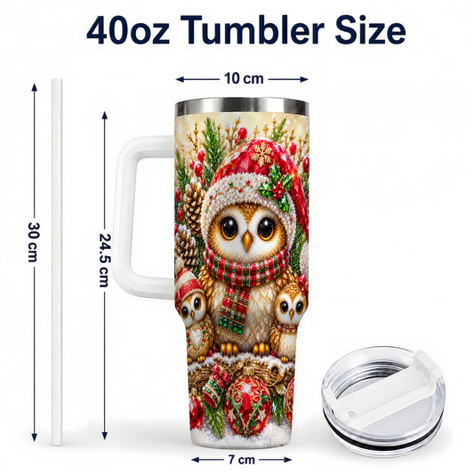 #pl[40oz|White] Owl Family 40oz Tumbler with Handle, Christmas Stainless Steel Cup