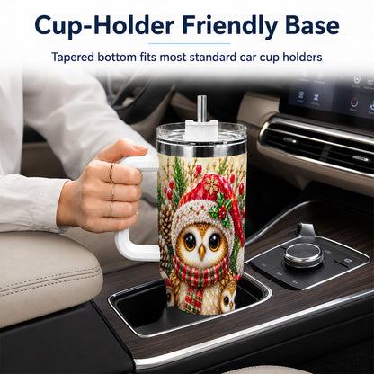 #pl[40oz|White] Owl Family 40oz Tumbler with Handle, Christmas Stainless Steel Cup