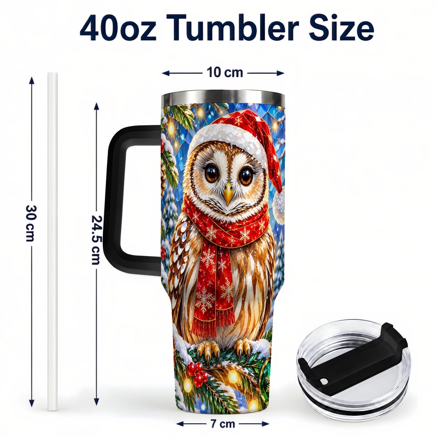 #pl[40oz|Black] Jeweled Owl 40oz Tumbler with Handle, Christmas Stainless Steel Cup