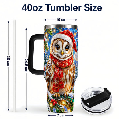 #pl[40oz|Black] Jeweled Owl 40oz Tumbler with Handle, Christmas Stainless Steel Cup
