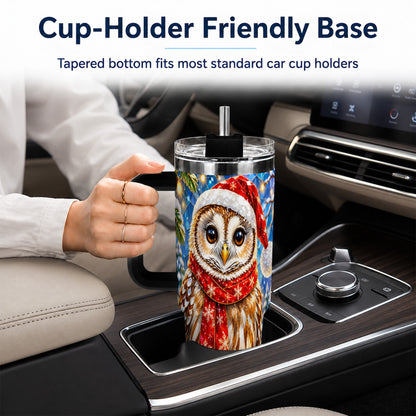 #pl[40oz|Black] Jeweled Owl 40oz Tumbler with Handle, Christmas Stainless Steel Cup