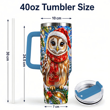 #pl[40oz|Blue] Jeweled Owl 40oz Tumbler with Handle, Christmas Stainless Steel Cup