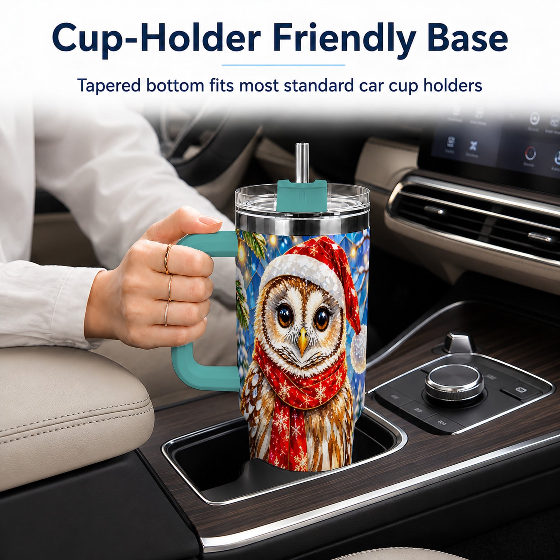 #pl[40oz|Green] Jeweled Owl 40oz Tumbler with Handle, Christmas Stainless Steel Cup