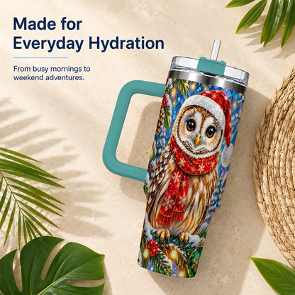 #pl[40oz|Green] Jeweled Owl 40oz Tumbler with Handle, Christmas Stainless Steel Cup