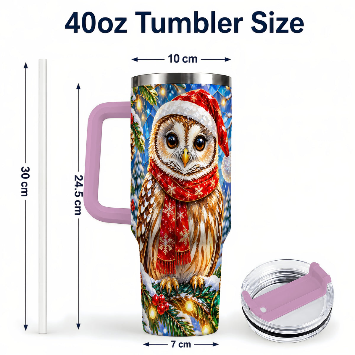 #pl[40oz|Pink] Jeweled Owl 40oz Tumbler with Handle, Christmas Stainless Steel Cup
