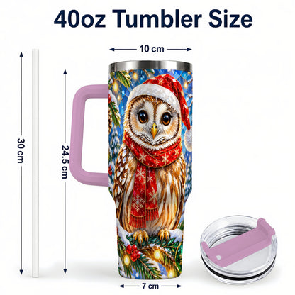 #pl[40oz|Pink] Jeweled Owl 40oz Tumbler with Handle, Christmas Stainless Steel Cup