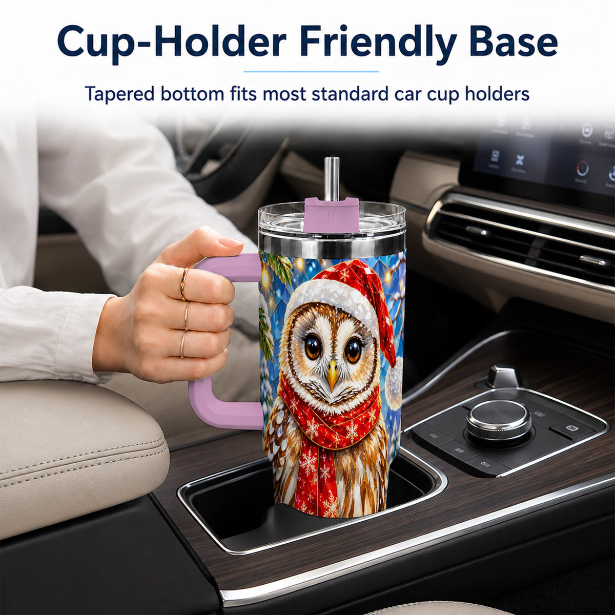 #pl[40oz|Pink] Jeweled Owl 40oz Tumbler with Handle, Christmas Stainless Steel Cup
