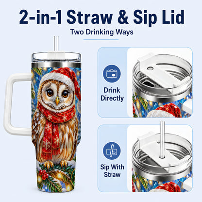 #pl[40oz|White] Jeweled Owl 40oz Tumbler with Handle, Christmas Stainless Steel Cup