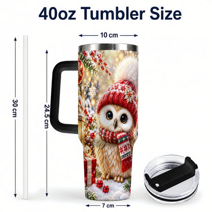 #pl[40oz|Black] Christmas Owl 40oz Tumbler with Handle, Winter Stainless Steel Travel Cup