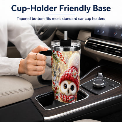 #pl[40oz|Black] Christmas Owl 40oz Tumbler with Handle, Winter Stainless Steel Travel Cup