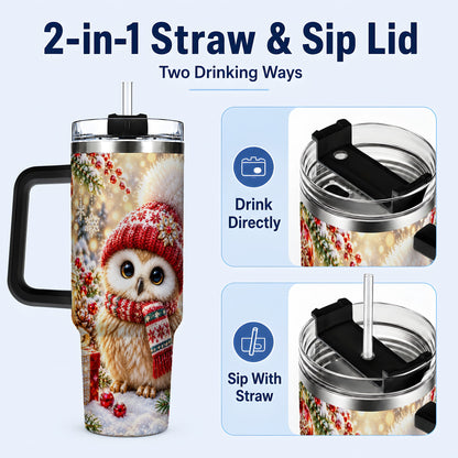 #pl[40oz|Black] Christmas Owl 40oz Tumbler with Handle, Winter Stainless Steel Travel Cup