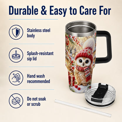 #pl[40oz|Black] Christmas Owl 40oz Tumbler with Handle, Winter Stainless Steel Travel Cup