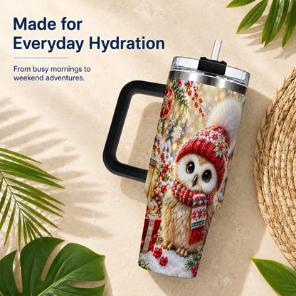 #pl[40oz|Black] Christmas Owl 40oz Tumbler with Handle, Winter Stainless Steel Travel Cup