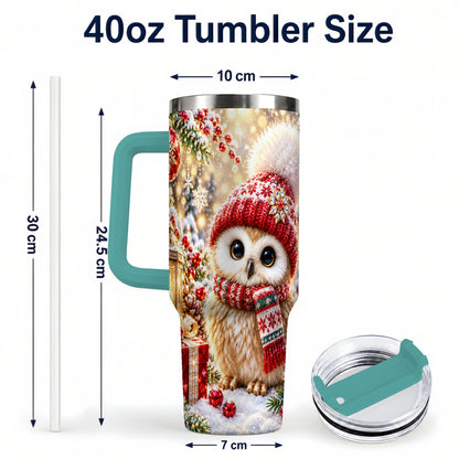 #pl[40oz|Green] Christmas Owl 40oz Tumbler with Handle, Winter Stainless Steel Travel Cup