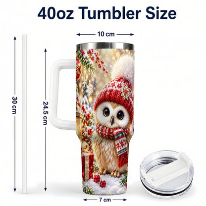 #pl[40oz|White] Christmas Owl 40oz Tumbler with Handle, Winter Stainless Steel Travel Cup