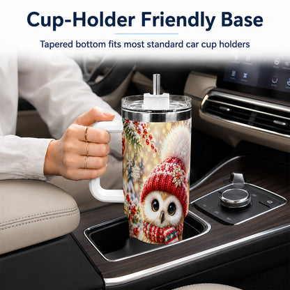 #pl[40oz|White] Christmas Owl 40oz Tumbler with Handle, Winter Stainless Steel Travel Cup