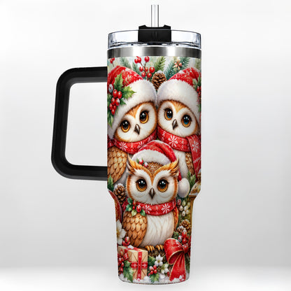 #pl[40oz|Black] Owl Family 40oz Tumbler with Handle, Christmas Stainless Steel Travel Cup