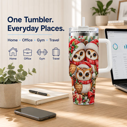 #pl[40oz|White] Owl Family 40oz Tumbler with Handle, Christmas Stainless Steel Travel Cup