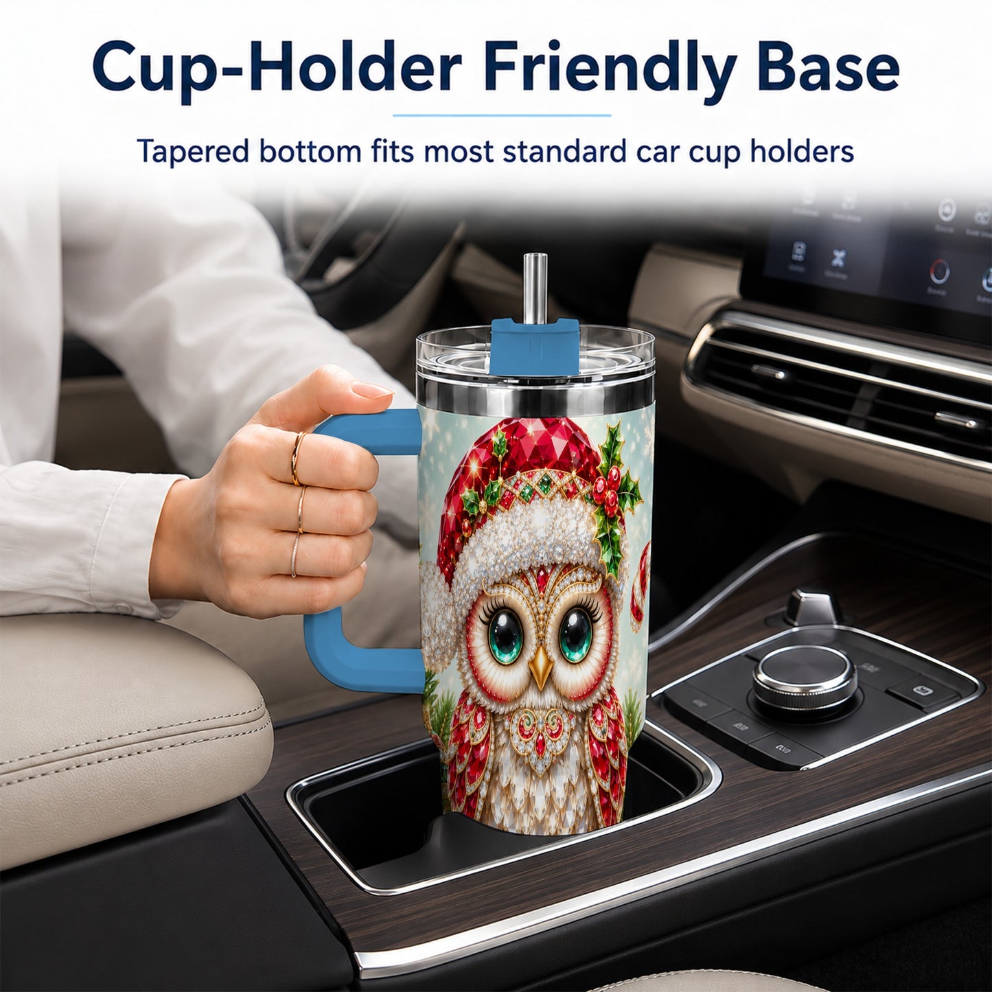 #pl[40oz|Blue] Jeweled Owl 40oz Tumbler, Christmas Owl Tumbler, Stainless Steel Travel Cup