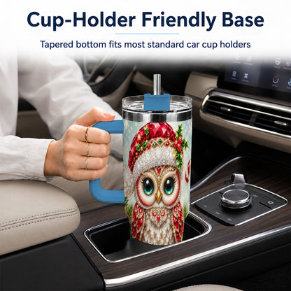 #pl[40oz|Blue] Jeweled Owl 40oz Tumbler, Christmas Owl Tumbler, Stainless Steel Travel Cup