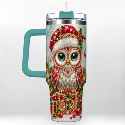 #pl[40oz|Green] Jeweled Owl 40oz Tumbler, Christmas Owl Tumbler, Stainless Steel Travel Cup
