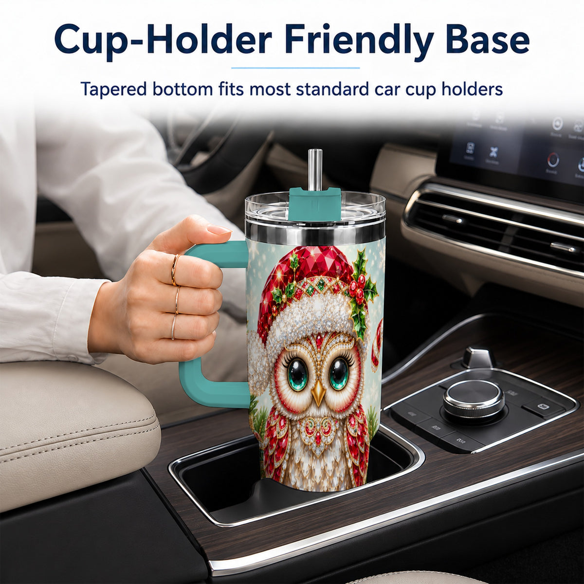 #pl[40oz|Green] Jeweled Owl 40oz Tumbler, Christmas Owl Tumbler, Stainless Steel Travel Cup