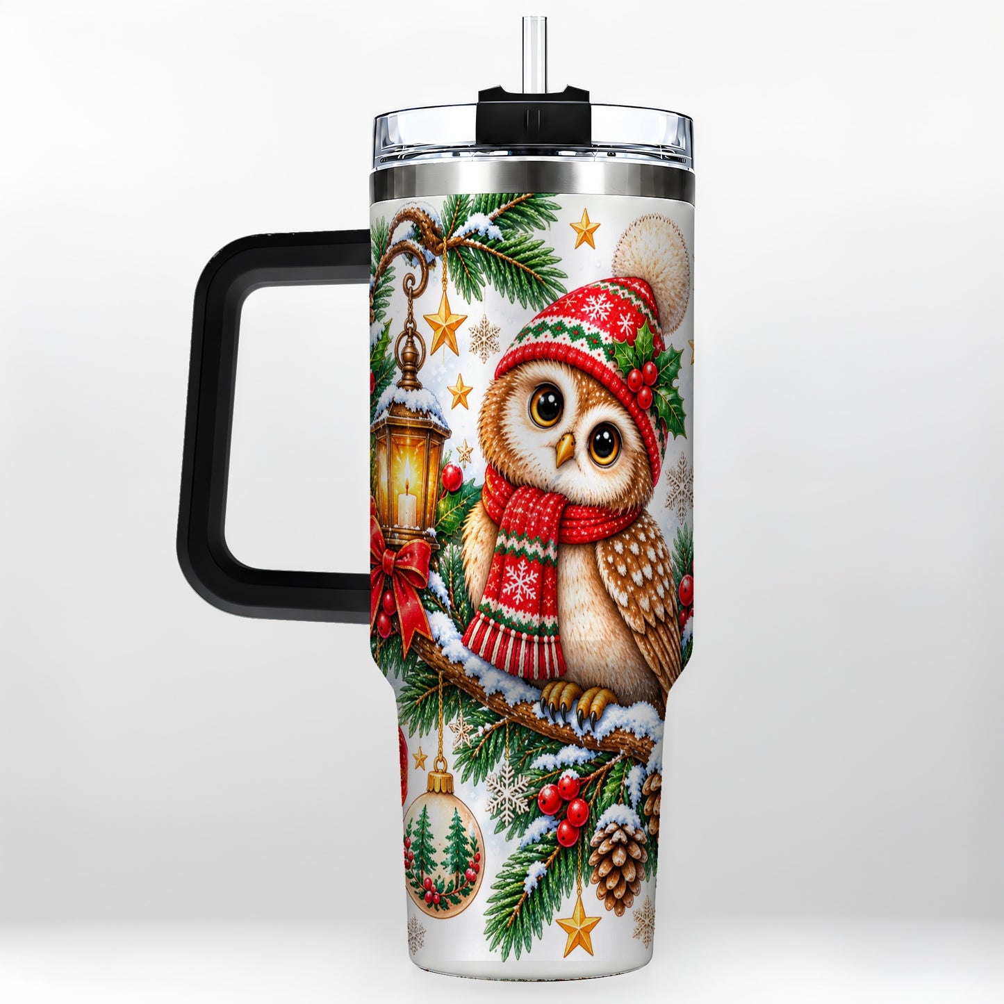 #pl[40oz|Black] Cozy Owl 40oz Tumbler, Lantern Owl Tumbler, Stainless Steel Travel Cup