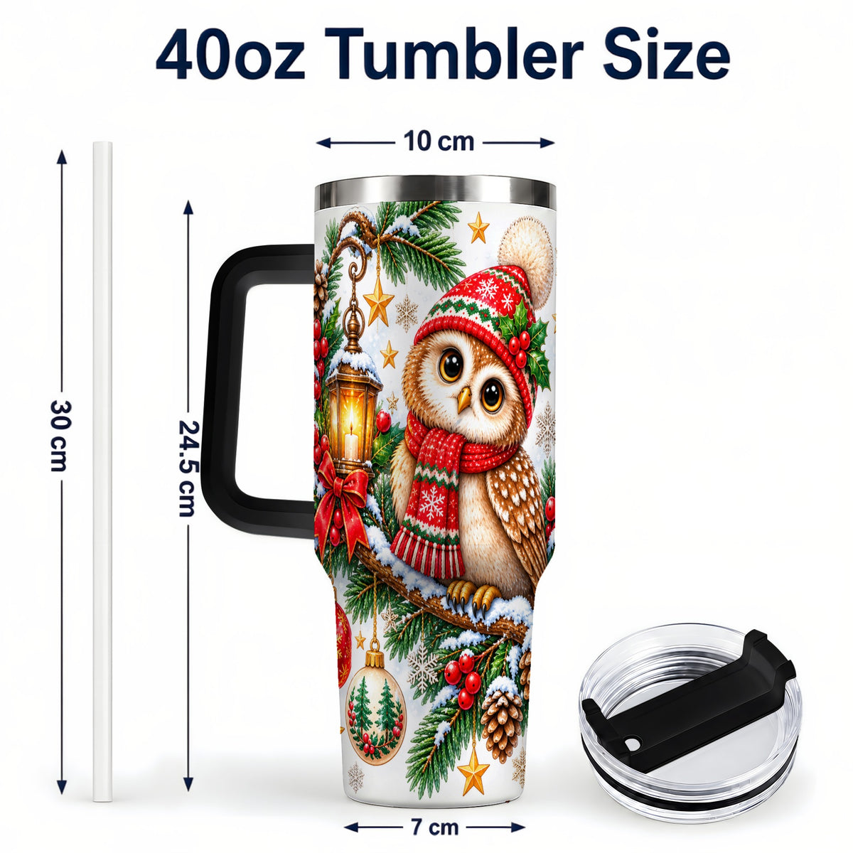 #pl[40oz|Black] Cozy Owl 40oz Tumbler, Lantern Owl Tumbler, Stainless Steel Travel Cup