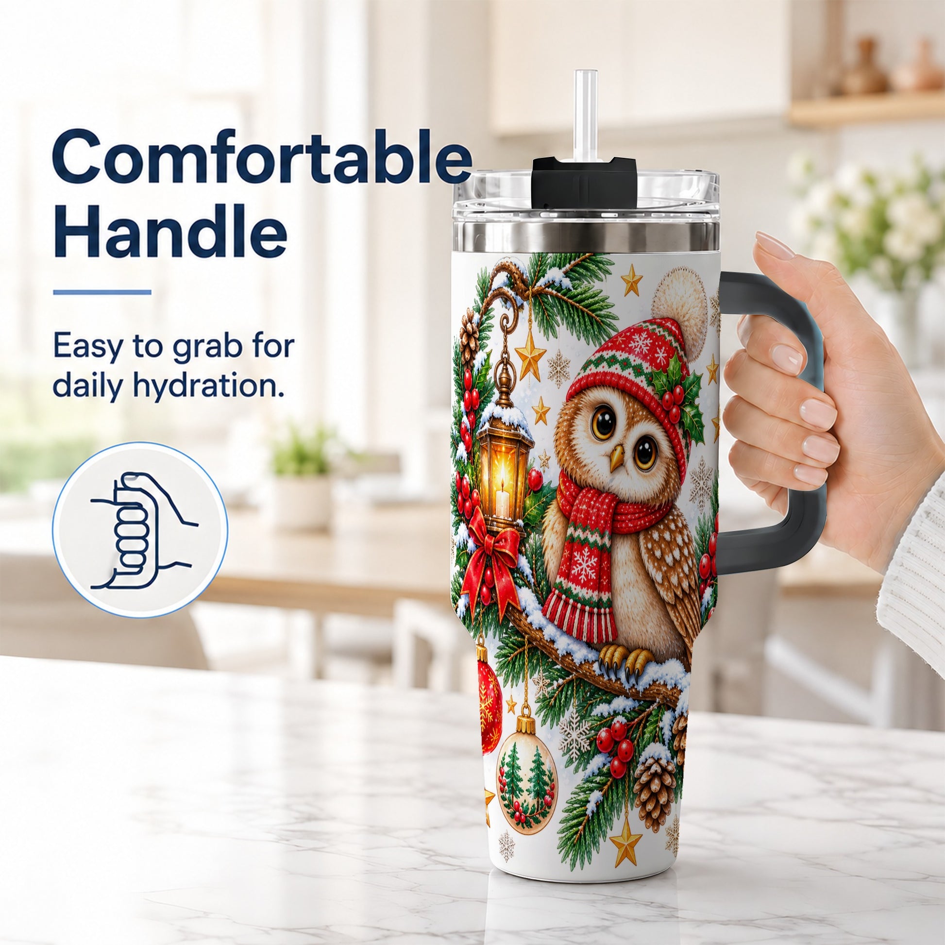 #pl[40oz|Black] Cozy Owl 40oz Tumbler, Lantern Owl Tumbler, Stainless Steel Travel Cup