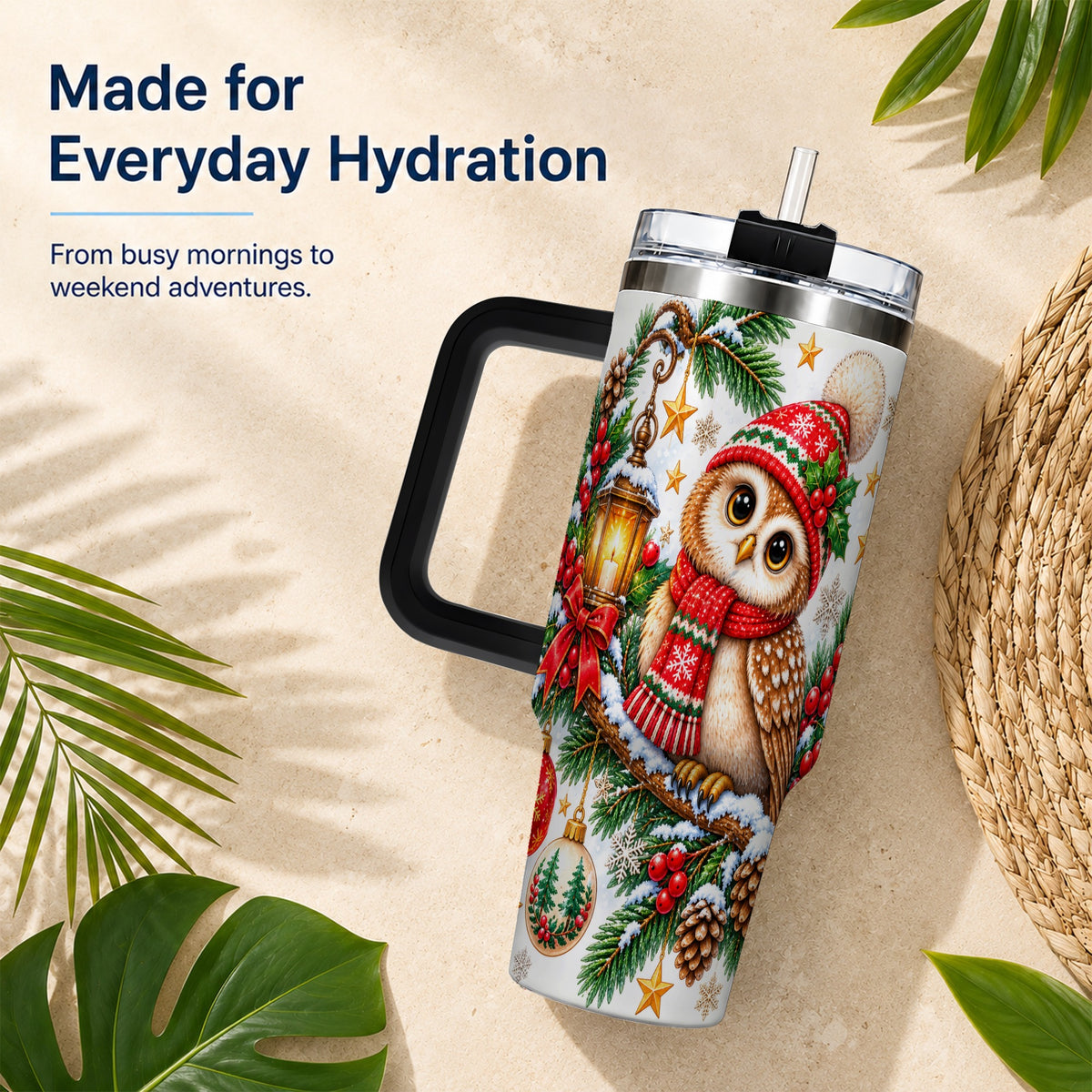 #pl[40oz|Black] Cozy Owl 40oz Tumbler, Lantern Owl Tumbler, Stainless Steel Travel Cup