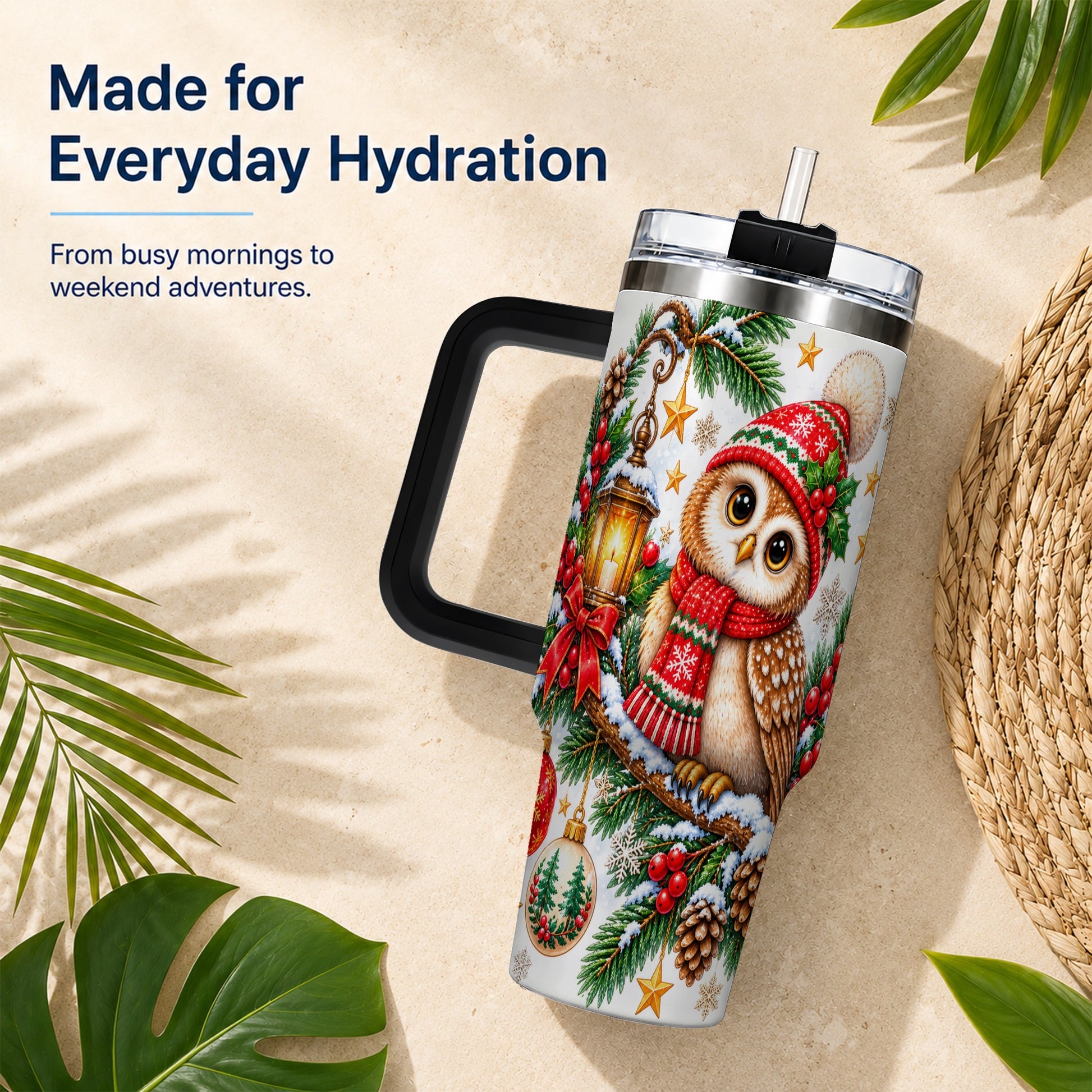 #pl[40oz|Black] Cozy Owl 40oz Tumbler, Lantern Owl Tumbler, Stainless Steel Travel Cup