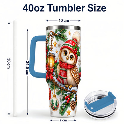 #pl[40oz|Blue] Cozy Owl 40oz Tumbler, Lantern Owl Tumbler, Stainless Steel Travel Cup