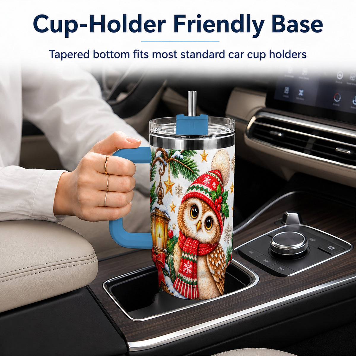 #pl[40oz|Blue] Cozy Owl 40oz Tumbler, Lantern Owl Tumbler, Stainless Steel Travel Cup