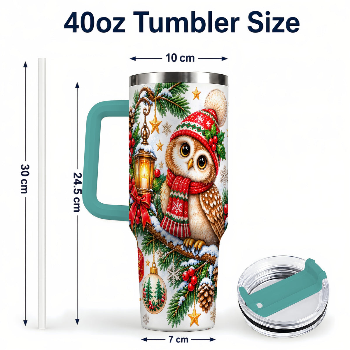 #pl[40oz|Green] Cozy Owl 40oz Tumbler, Lantern Owl Tumbler, Stainless Steel Travel Cup