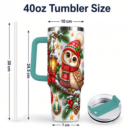 #pl[40oz|Green] Cozy Owl 40oz Tumbler, Lantern Owl Tumbler, Stainless Steel Travel Cup