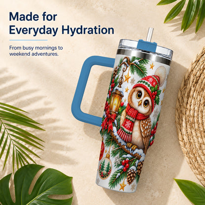 #pl[40oz|Blue] Cozy Owl 40oz Tumbler, Lantern Owl Tumbler, Stainless Steel Travel Cup