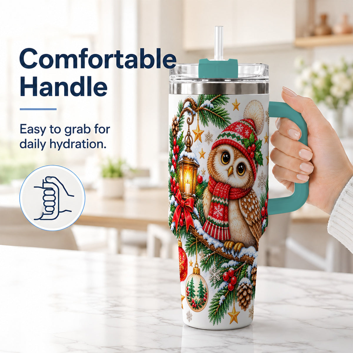 #pl[40oz|Green] Cozy Owl 40oz Tumbler, Lantern Owl Tumbler, Stainless Steel Travel Cup