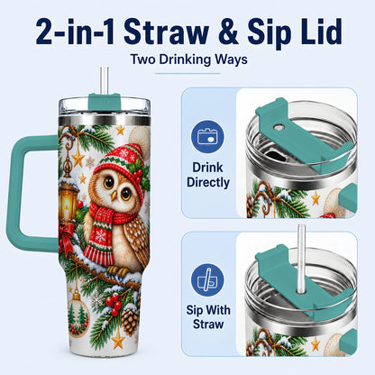 #pl[40oz|Green] Cozy Owl 40oz Tumbler, Lantern Owl Tumbler, Stainless Steel Travel Cup