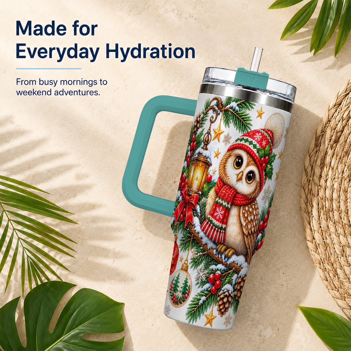 #pl[40oz|Green] Cozy Owl 40oz Tumbler, Lantern Owl Tumbler, Stainless Steel Travel Cup