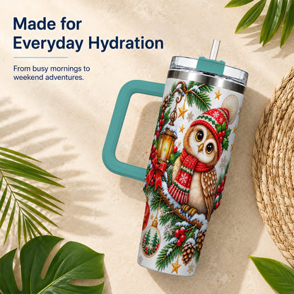 #pl[40oz|Green] Cozy Owl 40oz Tumbler, Lantern Owl Tumbler, Stainless Steel Travel Cup