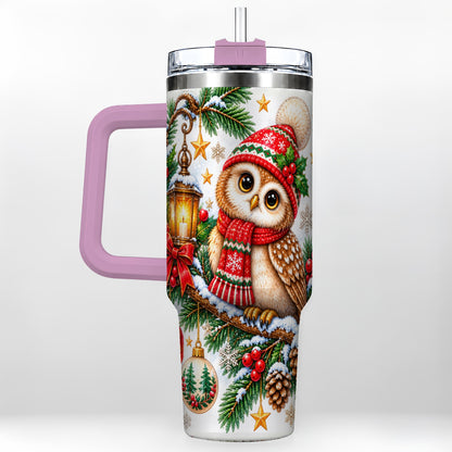 #pl[40oz|Pink] Cozy Owl 40oz Tumbler, Lantern Owl Tumbler, Stainless Steel Travel Cup
