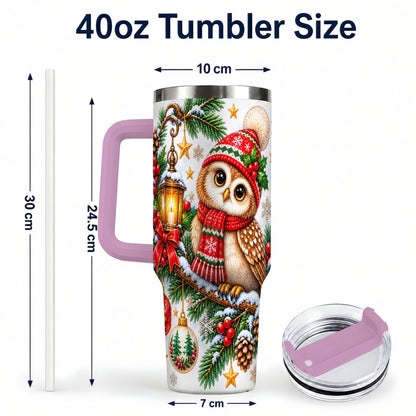 #pl[40oz|Pink] Cozy Owl 40oz Tumbler, Lantern Owl Tumbler, Stainless Steel Travel Cup