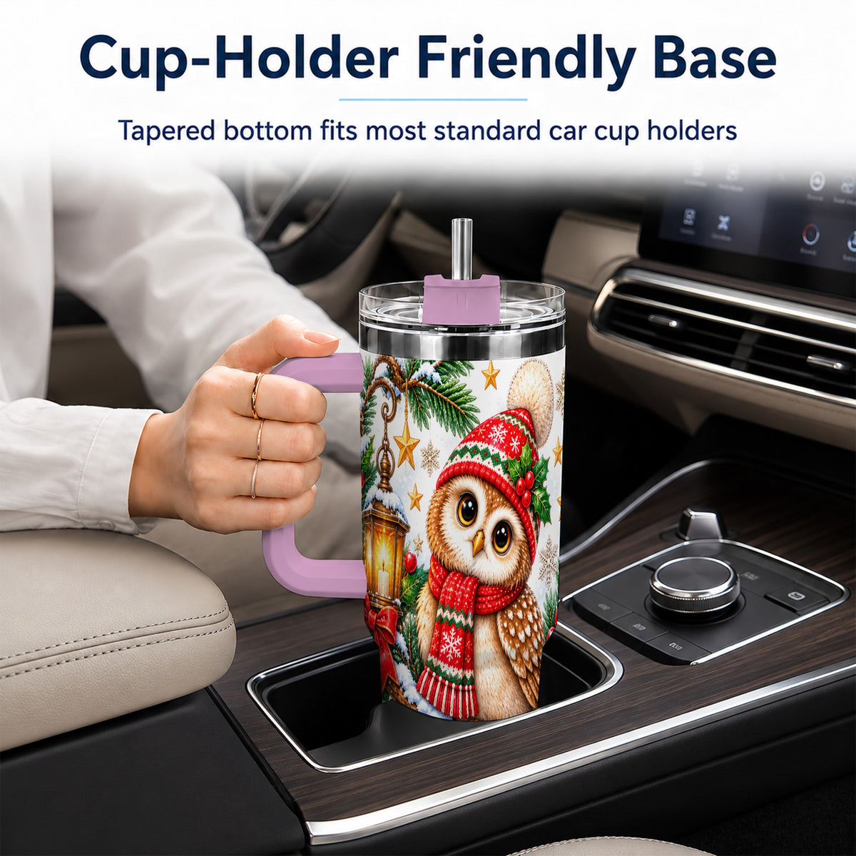 #pl[40oz|Pink] Cozy Owl 40oz Tumbler, Lantern Owl Tumbler, Stainless Steel Travel Cup